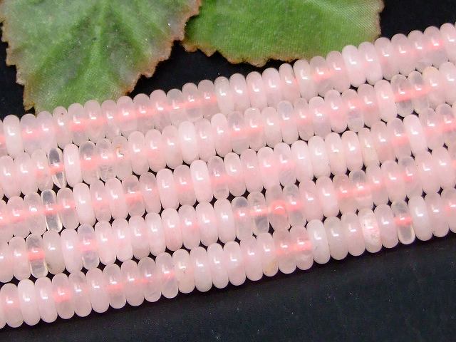 品良楽天市場店のg3-78R　　ローズクォーツ 紅水晶 6mm×2mm そろばん ソロバン 算盤 1連38cm 通し針、解説書、1mゴム付き 送料無料 天然石 パワーストーン｜アングル2