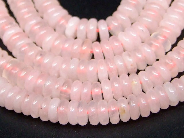 品良楽天市場店のg3-78R　　ローズクォーツ 紅水晶 6mm×2mm そろばん ソロバン 算盤 1連38cm 通し針、解説書、1mゴム付き 送料無料 天然石 パワーストーン｜アングル3