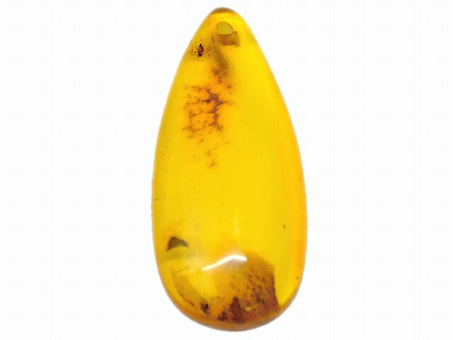 67680　　虫入り アンバー 琥珀 31mm×14mm 1個売り ルース 裸石 穴あり ペンダントトップ 送料無料 メキシコ産 天然石 パワーストーン