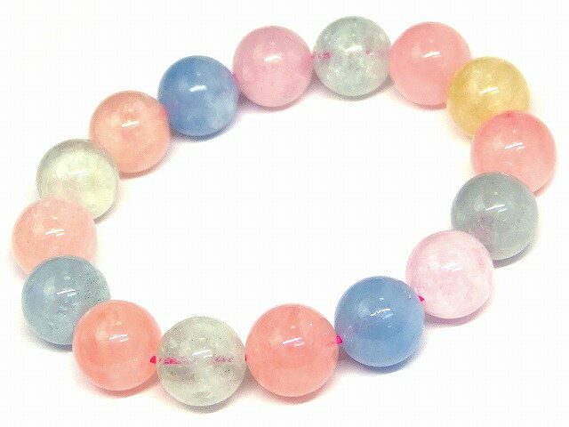 g3-2203　　ミックスベリル 13mm〜14mm AAA ミックスアクアマリン ブレスレット 内径18cm ポーチ付き 送料無料 天然石 パワーストーン