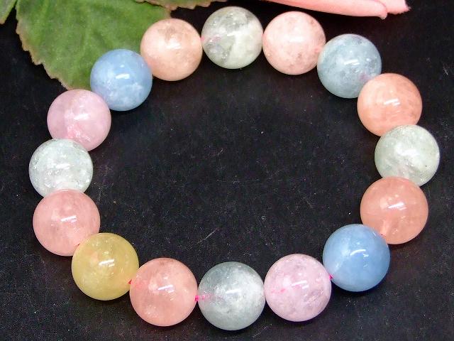 g3-2203　　ミックスベリル 13mm〜14mm AAA ミックスアクアマリン ブレスレット 内径18cm ポーチ付き 送料無料 天然石 パワーストーン