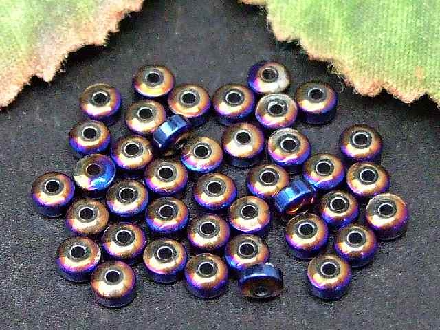 67816　　ヘマタイト ブルー アクアオーラ 3mm×2mm 10粒セット ソロバン 算盤 そろばん 磁気なし 磁無 送料無料有 天然石 パワーストーン