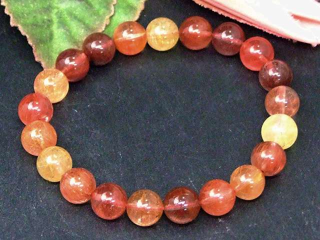 67870　　ミックスルチルクォーツ 針水晶 9mm ブレスレット 内径18cm ポーチ付き 送料無料 ブラジル産 天然石 パワーストーン