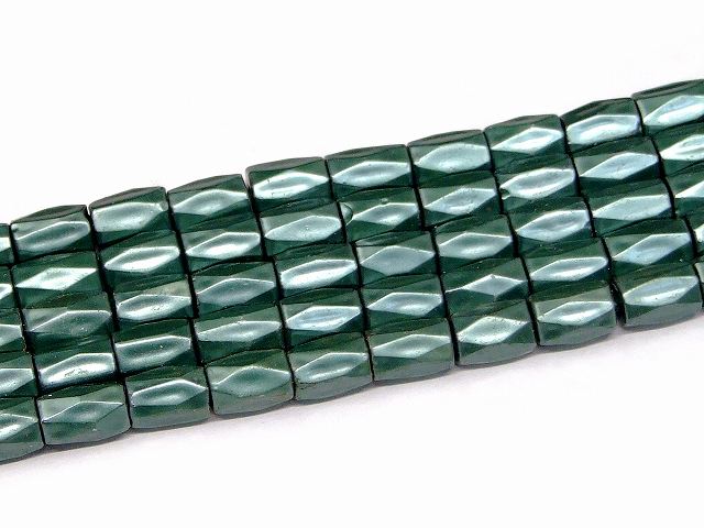 H3-18C　　工場処分品特価 今月半額以下 わけあり ヘマタイト ダークグリーン 磁気あり 8mm×5mm カット 9本セット 1連40cm 通し針、解説書、1mゴム付き 送料無料 イギリス産 天然石 パワーストーン