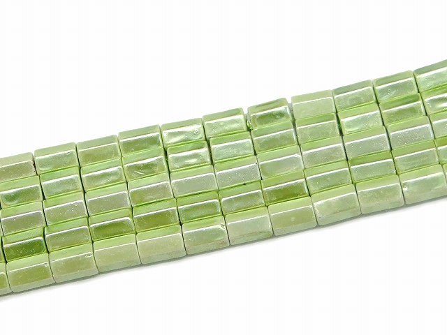 H3-20S　　工場処分品特価 今月半額以下 わけあり ヘマタイト 薄黄緑 磁気あり 8mm×5mm カット 磁有 1連39cm 通し針、解説書、1mゴム付き 送料無料有 イギリス産 天然石 パワーストーン