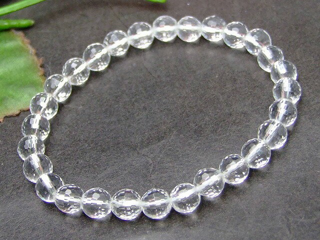 g3-307N 　6mm AA 128面カット クリスタルクォーツ 水晶 ブレスレット 内径調整可能 ポーチ付き 送料無料有 ブラジル産 天然石 パワーストーン