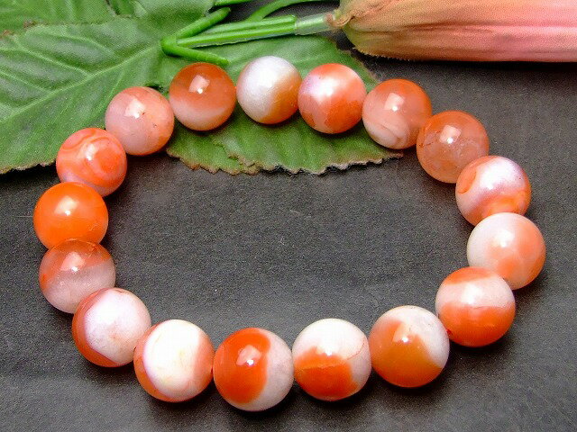 54296　　　13mm A ナンホーンメノウ ナンホーンアゲート 南紅瑪瑙 ブレスレット 内径19cm ポーチ付き 送料無料 ブラジル産 天然石 パワーストーン