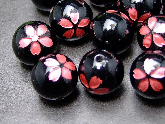 53487　　わけあり 12mm 1粒売り 桜彫り ピンク箔 オニキス 送料無料有 ブラジル産 天然石 パワーストーン