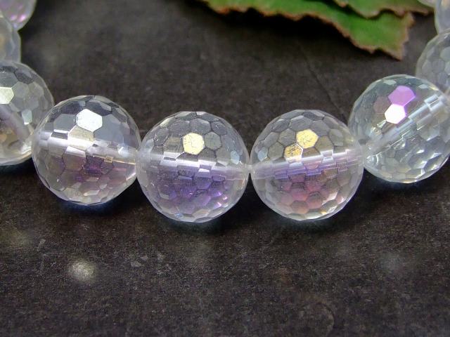 ≪11918≫●14mm●カット●アクアオーラ●送料無料●レインボーオーラ●水晶●ブレスレット●半連●短連●ブラジル産●天然石●パワーストーン●