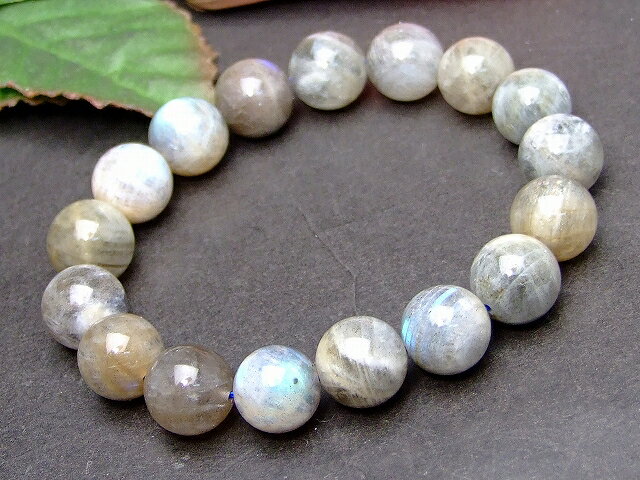 g3-215C　　12mm AA ラブラドライト 曹長灰 ブレスレット 内径18cm ポーチ付き 鑑別済 本物保証 送料無料有 マダガスカル産 天然石 パワース...