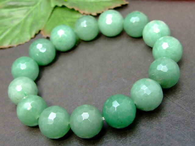 g3-3H　　14mm AA アベンチュリン カット ブレスレット 内径調整可能 ポーチ付き 送料無料 インド産 天然石 パワーストーン