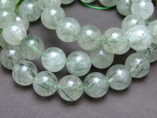 g3-1035P　　グリーンルチルクォーツ 11mm AA ブレスレット 内径18cm 針水晶 ポーチ付き 送料無料 ブラジル産 天然石 パワーストーン