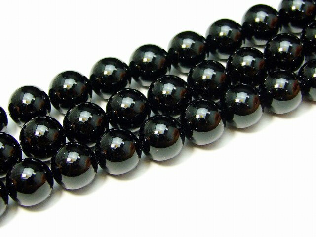 g3-464A　ブラックオニキス 14mm 丸玉 5A 半連19cm 通し針、解説書、1mゴム付き ブラジル産 送料無料有 天然石 パワーストーン