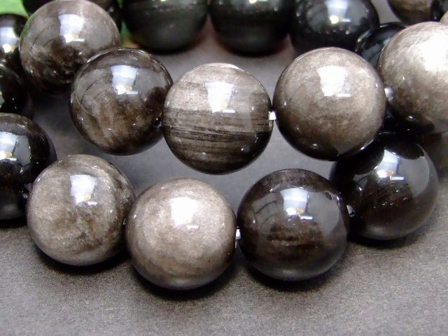 g3-394D　　銀 シルバーオブシディアン 16mm AA ブレスレット 内径17cm 鑑別済・本物保証 ポーチ付き 送料無料 アメリカ産 天然石 パワーストーン