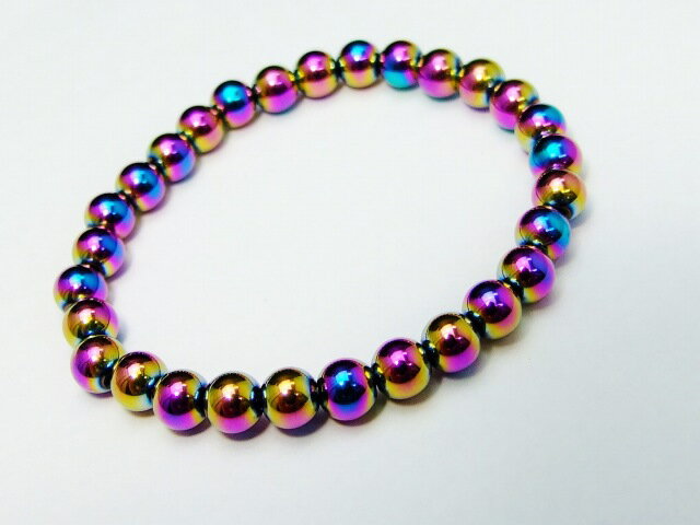 g3-840R　　6mm AA 磁有 ヘマタイト アクアオーラ ブレスレット 内径調節可 ポーチ付き 送料無料有 天然石 パワーストーン