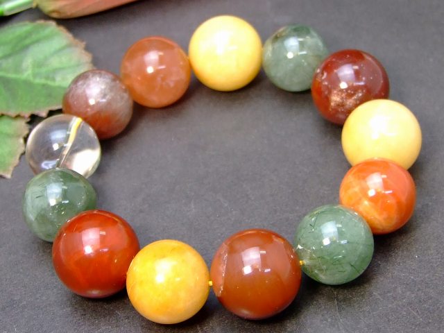 57083　　今月の半額 わけあり 福禄寿ルチルクォーツ 17mm〜19mm ブレスレット 内径18cm ミックスルチルクォーツ 送料無料 ブラジル産 天然石 パワーストーン