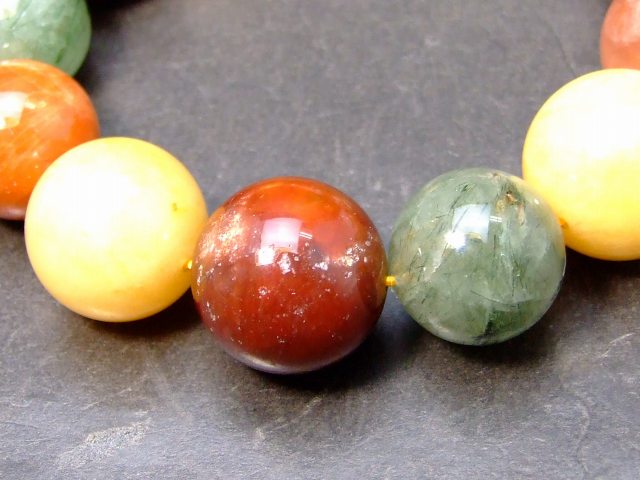 57083　　今月の半額 わけあり 福禄寿ルチルクォーツ 17mm〜19mm ブレスレット 内径18cm ミックスルチルクォーツ 送料無料 ブラジル産 天然石 パワーストーン