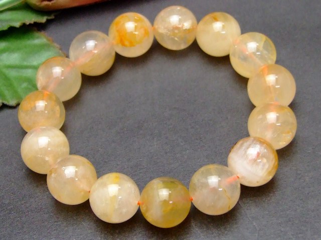 57828　　14mm ライモナイト リモナイトインクォーツ オーロラクォーツ 褐鉄鉱 ブレスレット 内径17cm ポーチ付き 送料無料 天然石 パワーストーン