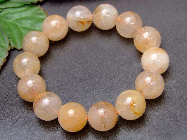 g3-3011N　　15mm ライモナイト リモナイトインクォーツ オーロラクォーツ 褐鉄鉱 ブレスレット 内径18cm ポーチ付き 送料無料 天然石 パワーストーン