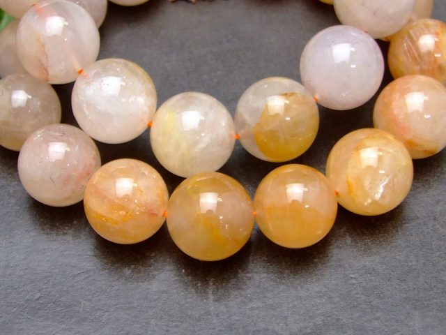 g3-3011N　　15mm ライモナイト リモナイトインクォーツ オーロラクォーツ 褐鉄鉱 ブレスレット 内径18cm ポーチ付き 送料無料 天然石 パワーストーン