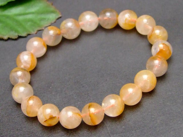 57852　　9mm ライモナイト リモナイトインクォーツ オーロラクォーツ 褐鉄鉱 ブレスレット 内径16cm ポーチ付き 送料無料 天然石 パワーストーン