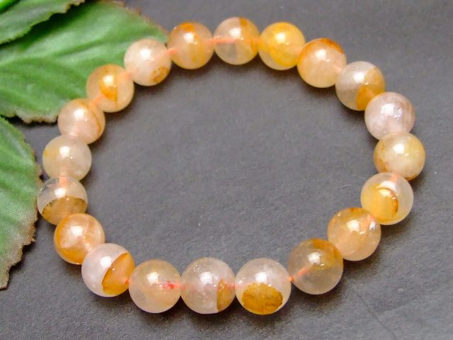 57852　　9mm ライモナイト リモナイトインクォーツ オーロラクォーツ 褐鉄鉱 ブレスレット 内径16cm ポーチ付き 送料無料 天然石 パワーストーン