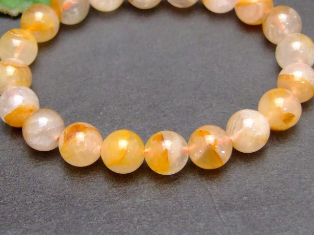 57852　　9mm ライモナイト リモナイトインクォーツ オーロラクォーツ 褐鉄鉱 ブレスレット 内径16cm ポーチ付き 送料無料 天然石 パワーストーン