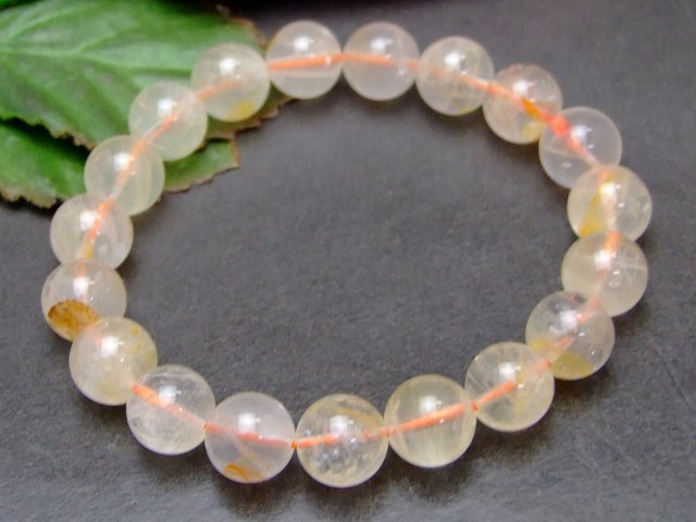 57862　　10mm ライモナイト リモナイトインクォーツ オーロラクォーツ 褐鉄鉱 ブレスレット 内径17cm ポーチ付き 送料無料 天然石 パワーストーン