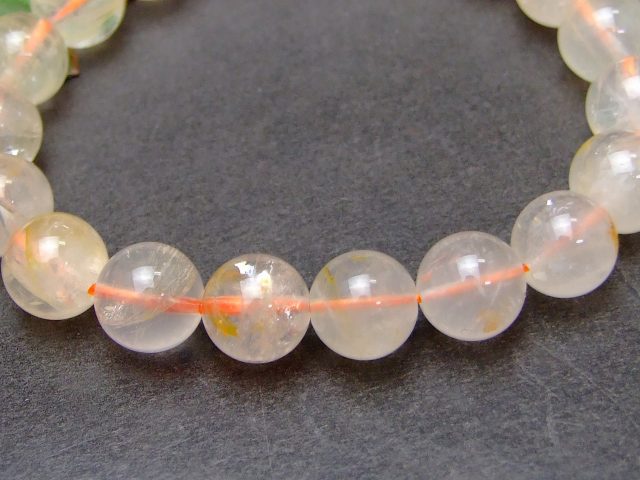 57862　　10mm ライモナイト リモナイトインクォーツ オーロラクォーツ 褐鉄鉱 ブレスレット 内径17cm ポーチ付き 送料無料 天然石 パワーストーン