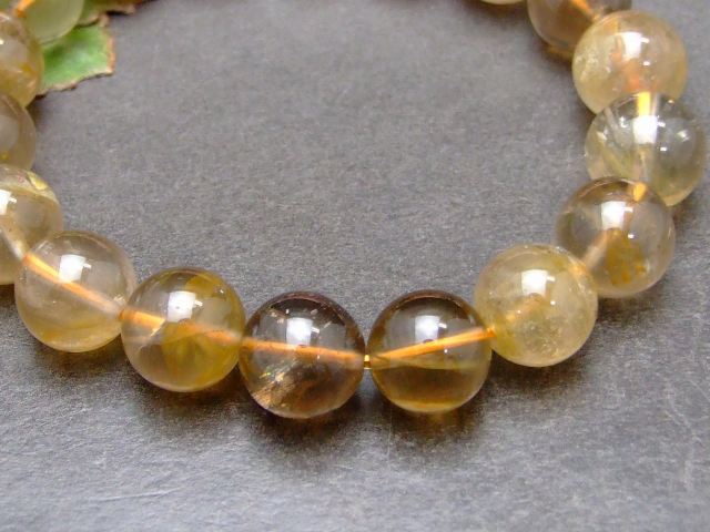 57864　　11mm ライモナイト リモナイトインクォーツ オーロラクォーツ 褐鉄鉱 ブレスレット 内径17cm ポーチ付き 送料無料 天然石 パワーストーン