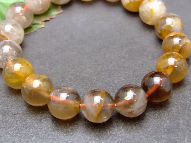 57865　　11mm ライモナイト リモナイトインクォーツ オーロラクォーツ 褐鉄鉱 ブレスレット 内径18cm ポーチ付き 送料無料 天然石 パワーストーン