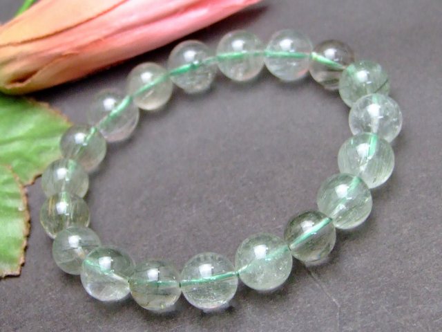 57965　　グリーンルチルクォーツ 10mm〜11mm 5A ブレスレット 内径18cm 針水晶 ポ...