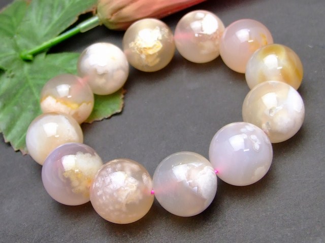 g3-2232T　　今月の半額 桜瑪瑙 メノウ アゲート 19mm AA ブレスレット 内径18cm ポーチ付き 送料無料有 天然石 パワーストーン