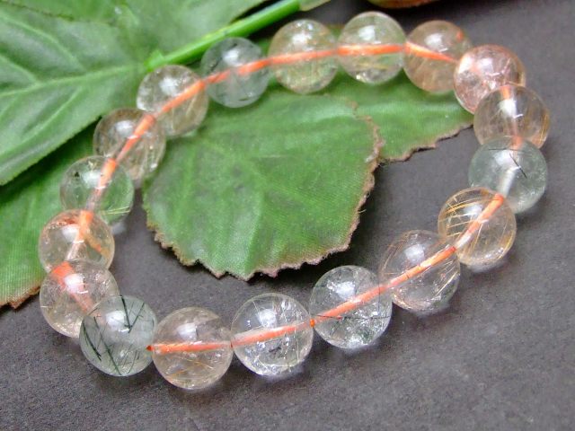 g3-1524H 福禄寿ルチルクォーツ 11mm A ブレスレット 内径16cm ポーチ付き ミックスルチルクォーツ 送料無料 ポーチ付き ブラジル産 天然石 パワーストーン