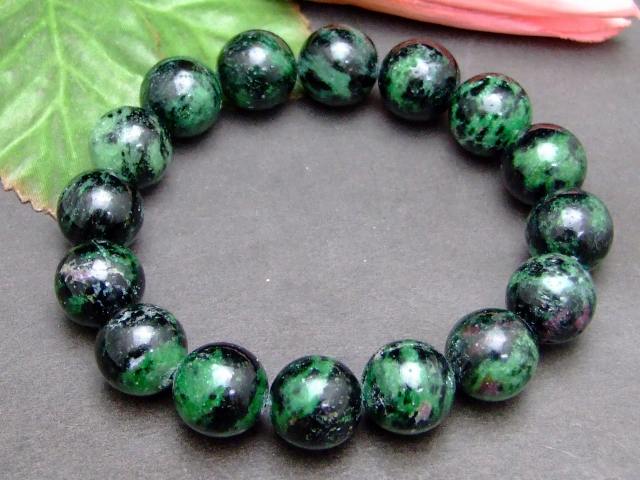 g3-1058A　　ルビーインゾイサイト 14mm ブレスレット 内径19cm ポーチ付き 送料無料 天然石 パワーストーン