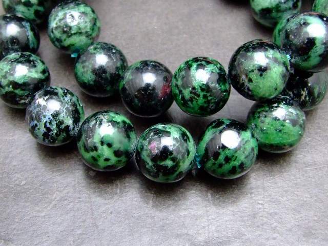 g3-1058A　　ルビーインゾイサイト 14mm ブレスレット 内径19cm ポーチ付き 送料無料 天然石 パワーストーン