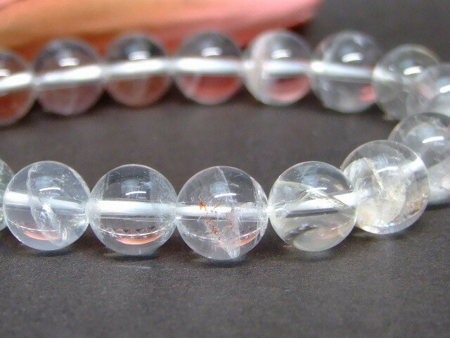 59916　　鉱物入り ホワイト ファントム クォーツ 水晶 10mm AA ブレスレット 内径17cm ポーチ付き 送料無料 ブラジル産 天然石 パワーストーン