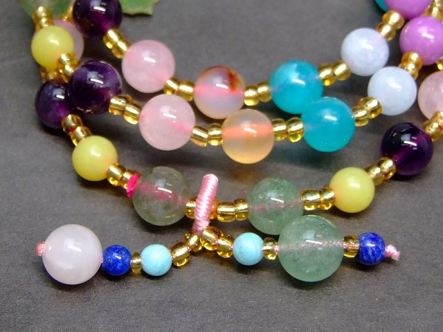 60046　　4mm〜9mm フォスフォシデライト アクアマリン等 ミックス石 ブレスレット 内径16cm ポーチ付き 送料無料 天然石 パワーストーン