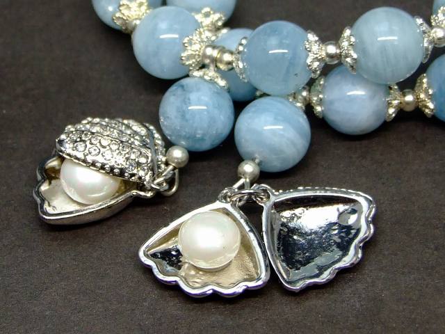 g3-2963M　　10mm A アクアマリン 淡水パール 金属ビーズ 飾り ブレスレット 内径16cm ポーチ付き 送料無料 天然石 パワーストーン