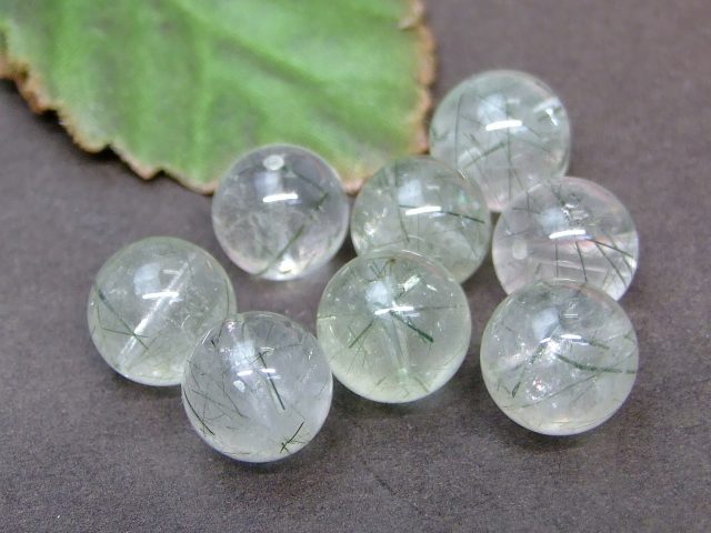 60181　　グリーンルチルクォーツ 針水晶 10mm 1粒売り 送料無料有 ブラジル産 天然石 パワーストーン