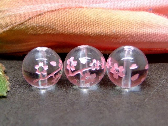 g3-2413K 1粒売り 12mm AA 水晶 桜彫り ピンク箔 送料無料有 ブラジル産 天然石 パワーストーン