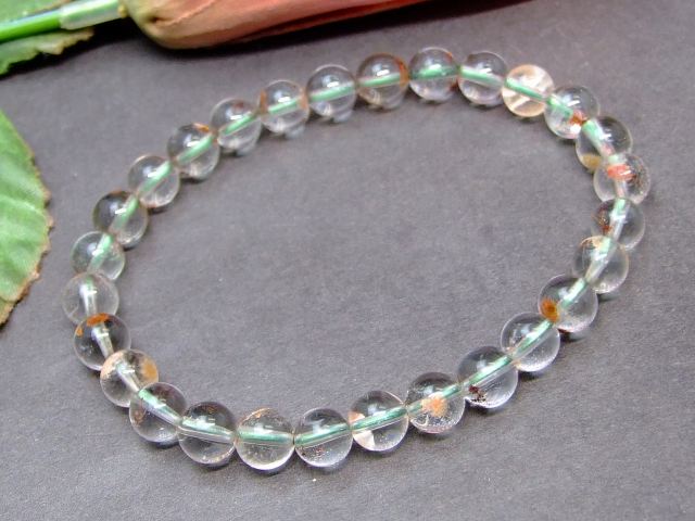 g3-2168M　　6mm A++ ガーデンクォーツ 水晶 ブレスレット 内径17cm ポーチ付き 送料無料 ブラジル産 天然石 パワーストーン