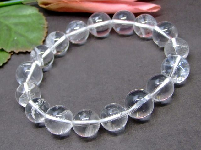 59983　　クラック ホワイト ファントム クォーツ 水晶 12mm A- ブレスレット 内径17cm ポーチ付き 送料無料 ブラジル産 天然石 パワーストーン