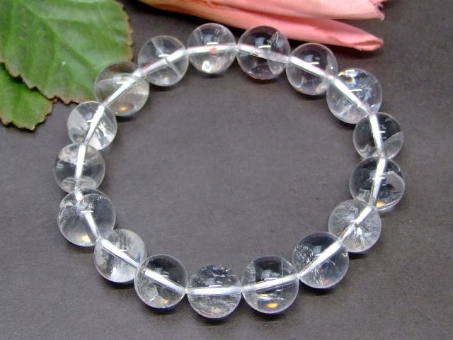 59983　　クラック ホワイト ファントム クォーツ 水晶 12mm A- ブレスレット 内径17cm ポーチ付き 送料無料 ブラジル産 天然石 パワーストーン