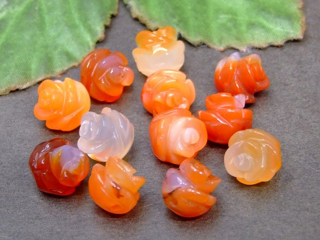 63064　 AA 10mm カーネリアン 手彫 バラ彫り 1粒売り 送料無料有 天然石 パワーストーン