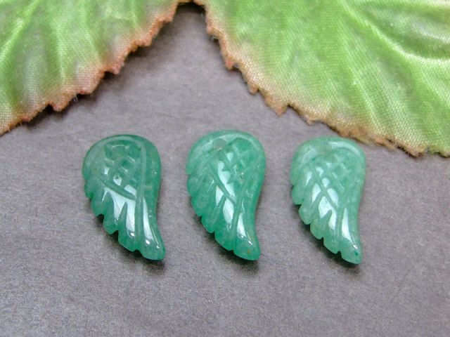 63015　　15mm×8mm AA 1個売り 天使の羽 彫り アベンチュリン 送料無料有 天然石 パワーストーン