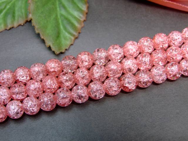 g3-1621D　　8mm レッド クラック水晶 赤爆裂水晶 クラッククォーツ 1連38cm 通し針、解説書、1mゴム付き 人工石 パワーストーン