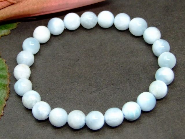 63240　　今月30％OFF 8mm A ラリマー ドミニカ共和国産 ブレスレット 内径16cm ポーチ付き 鑑別済・本物保証 送料無料 天然石 パワーストーン