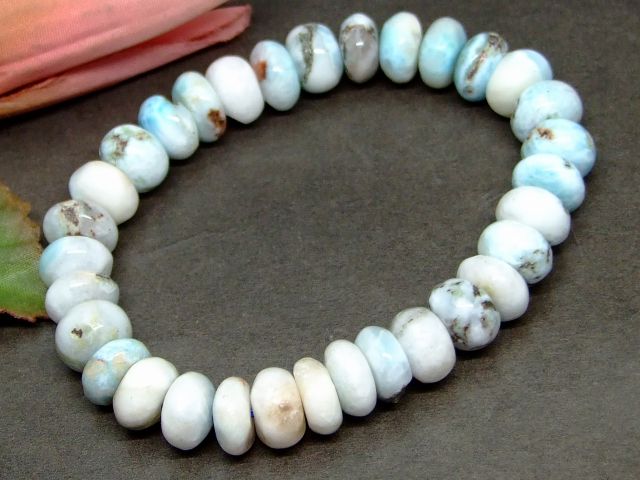 63268　　今月の半額 わけあり 10mm×6mm ラリマー ドミニカ共和国産 ブレスレット 内径17cm ポーチ付き 鑑別済・本物保証 送料無料 天然石 パワーストーン