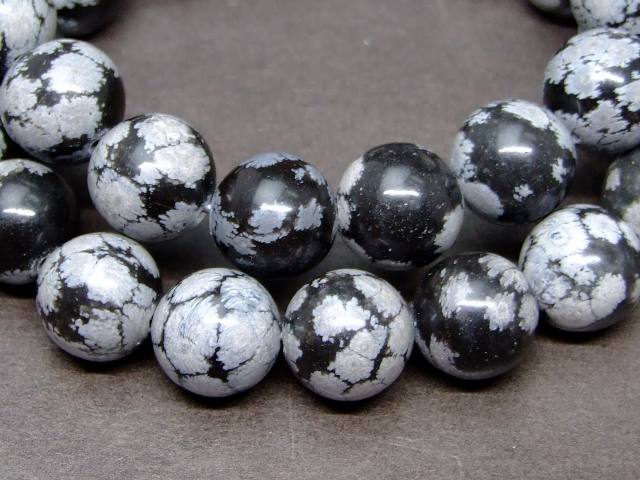 g3-389F　　スノーフレークオブシディアン 12mm ブレスレット 内径調節可能 アメリカ産 送料無料 天然石 パワーストーン